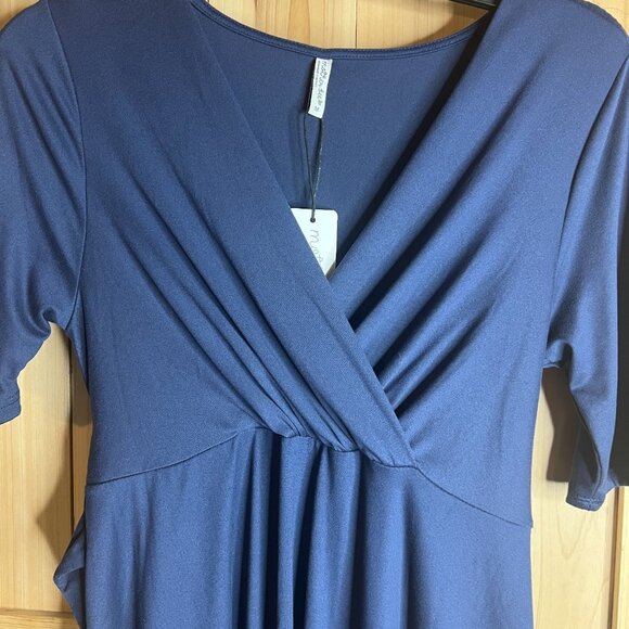 Maternity Mother Bee Medium Navy Blue Faux Wrap Stretch Jersey‎ Midi Dress NWT - Picture 2 of 8